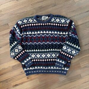 Vintage Cape Isle Knitters 100% Cotton Geometric Pattern 90s Sweater Size XL